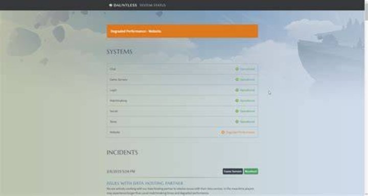 Dauntless server status page