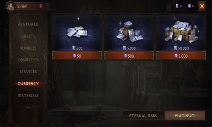 Diablo Immortal Cash Store Menu