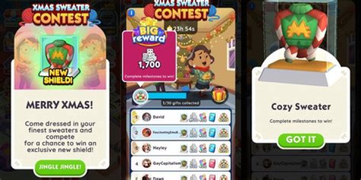 Monopoly Go Xmas Sweater Contest Tournament Rewards List