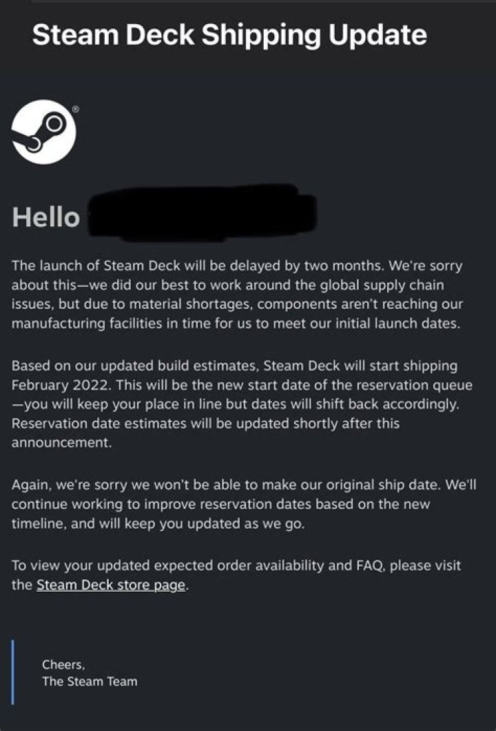 
Steam Deck Delayed to February 2022